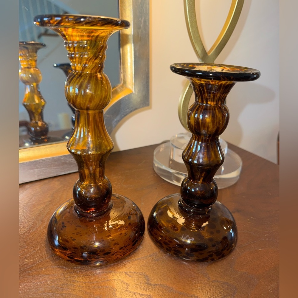 Amber Glass Candle Holders